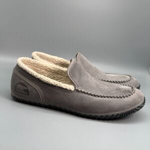 Sorel Dude Moc Men's 11.5 Gray Suede Faux Fur Lined Casual Moccasin Slipper